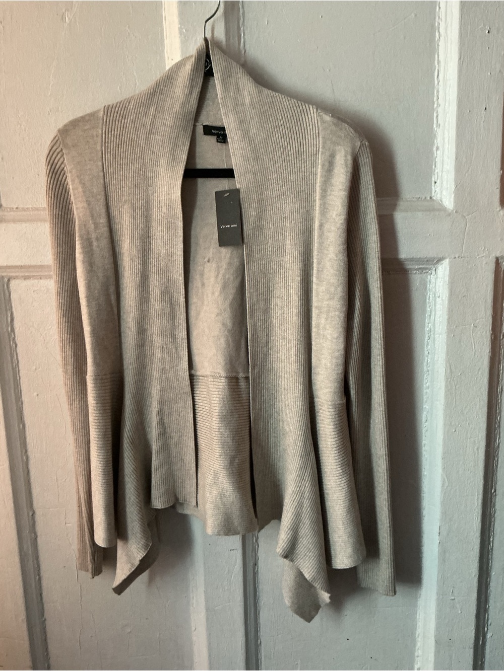 Verve Ami Open-Front Beige Draped Cardigan